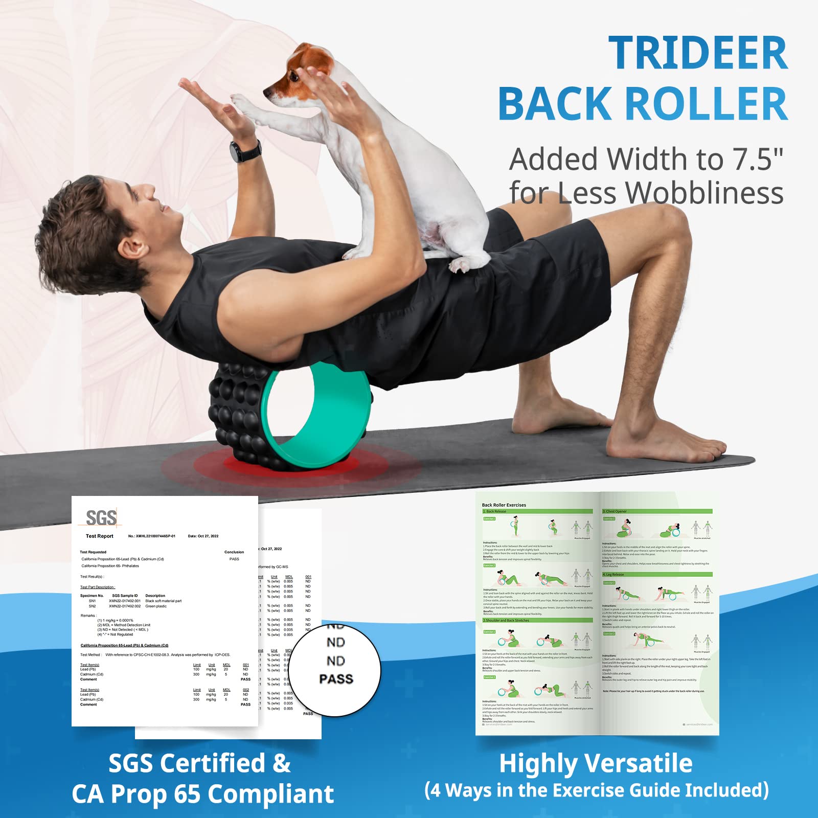 Trideer Back Roller & Back Stretcher, Back Pain Relief Products, Yoga Wheel for Back to Muscle Release & Spine Stretch, Foam Roller for Back Cracking Device - 7.5" W x 11" H (Teal)