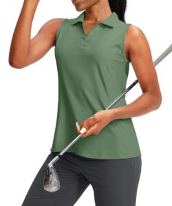 g gradual women's sleeveless golf polo shirts tennis quick dry collared tank tops v-neck polos for women(green,xl)