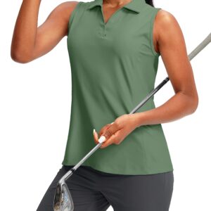 G Gradual Women's Sleeveless Golf Polo Shirts Tennis Quick Dry Collared Tank Tops V-Neck Polos for Women(Green,XL)