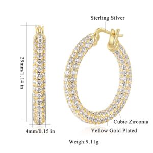 CiNily Hoop Earrings for Women, 925 Sterling Silver Earrings Hypoallergenic 14K Gold Plated Lightweight White Cubic Zirconia Chunky Open Hoops Jewelry 1.2"