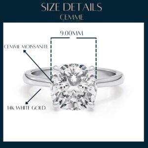 GLAM AND GEMS 3 Carat Cushion/Round/Emerald Cut Moissanite Engagement Statement Wedding Band Ring for Women in 14k White Gold (D-E, VVS1, 3 CTW) Anniversary Promise Ring Size 4.5 to 11 (Cushion, 5.5)