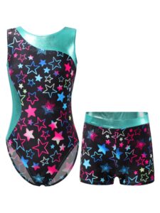 winying kids girls two piece unitard leotard stretchy fitness bodysuit gymnastic dancewear starry black a 8 years