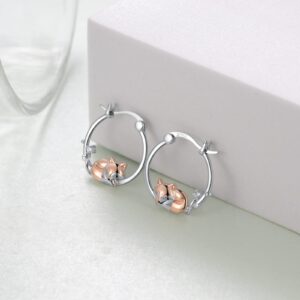 Fox Earrings for Women 925 Sterling Silver Fox Hoop Earrings Cute Animal Fox Jewelry for Women Fox Gifts