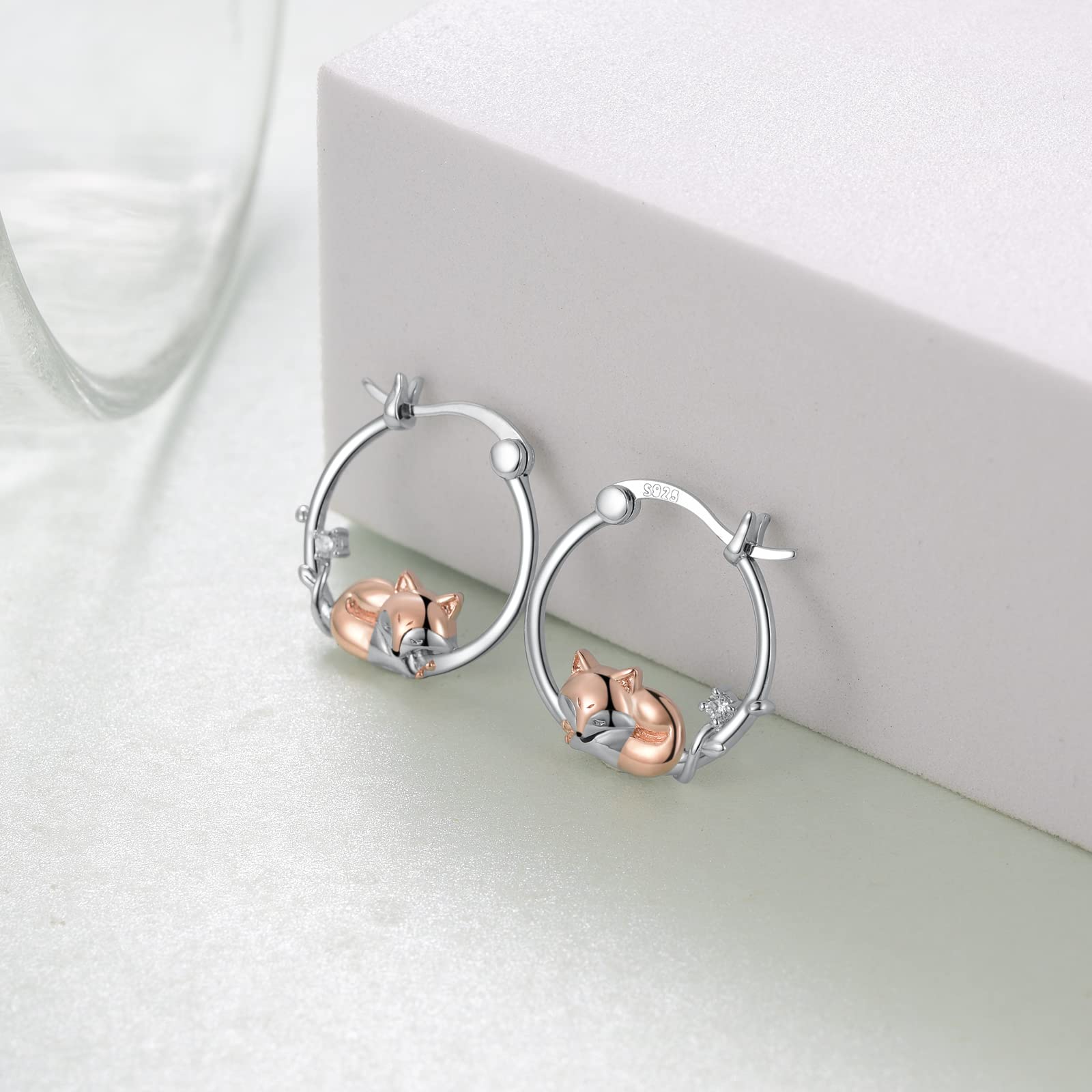 Fox Earrings for Women 925 Sterling Silver Fox Hoop Earrings Cute Animal Fox Jewelry for Women Fox Gifts