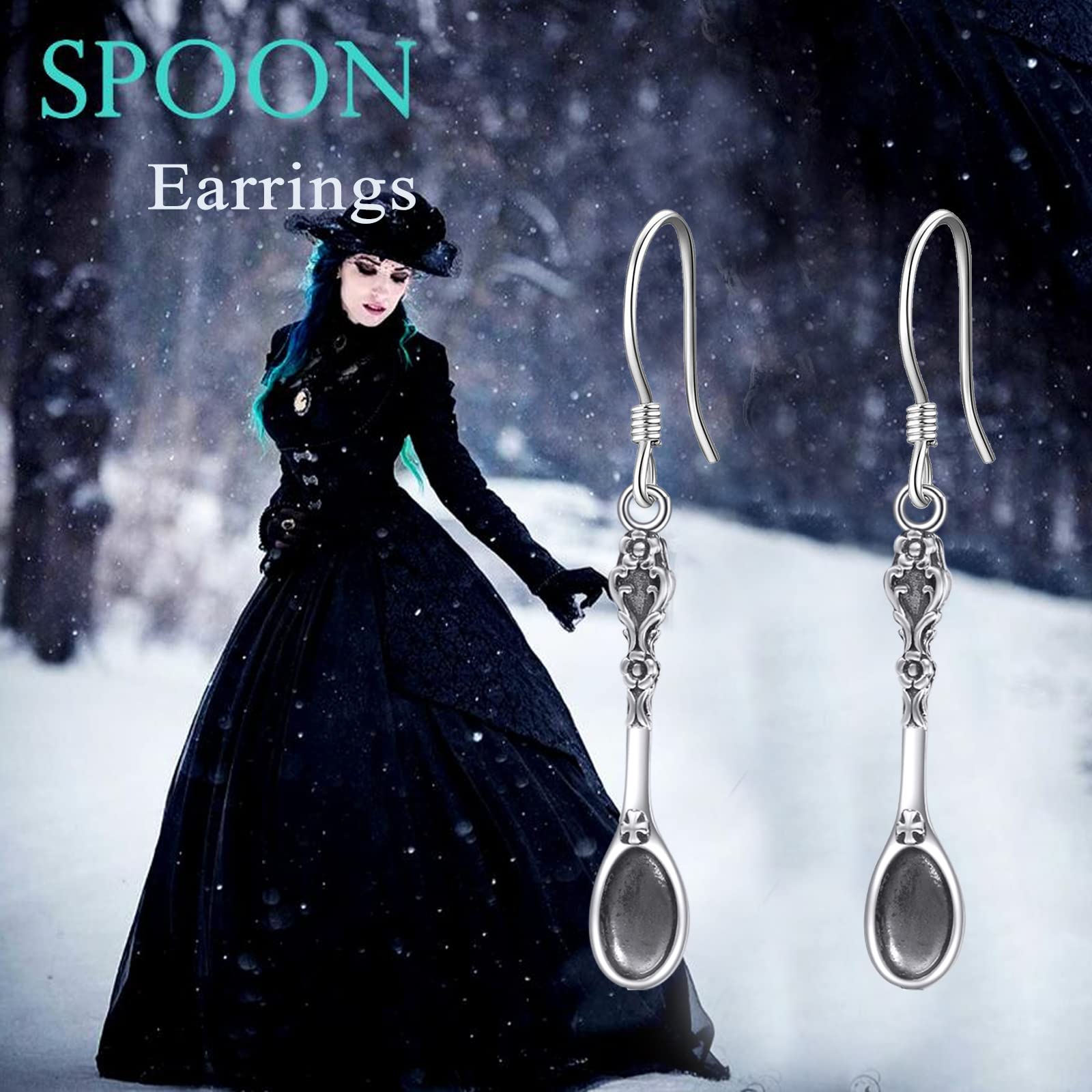 YAFEINI Spoon Earrings Sterling Silver Spoon Dangle Drop Earrings Spoon Jewelry for Women Gifts