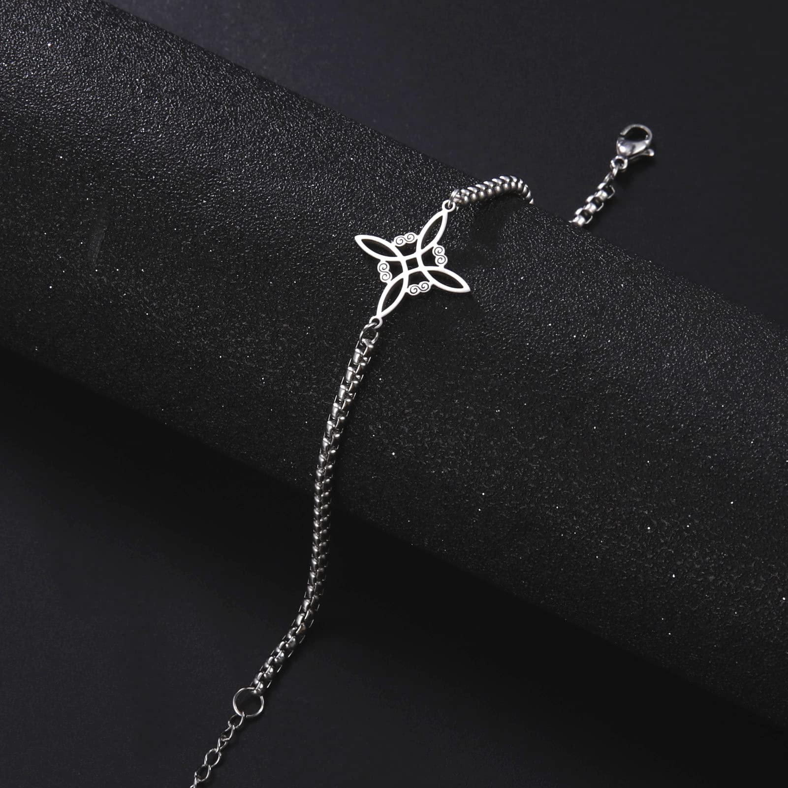 kkjoy Witches Knot Bracelet Stainless Steel Pagan Wiccan Symbol Magic Knot 4-Pointed Celtic Knot Witchcraft Bracelet for Women