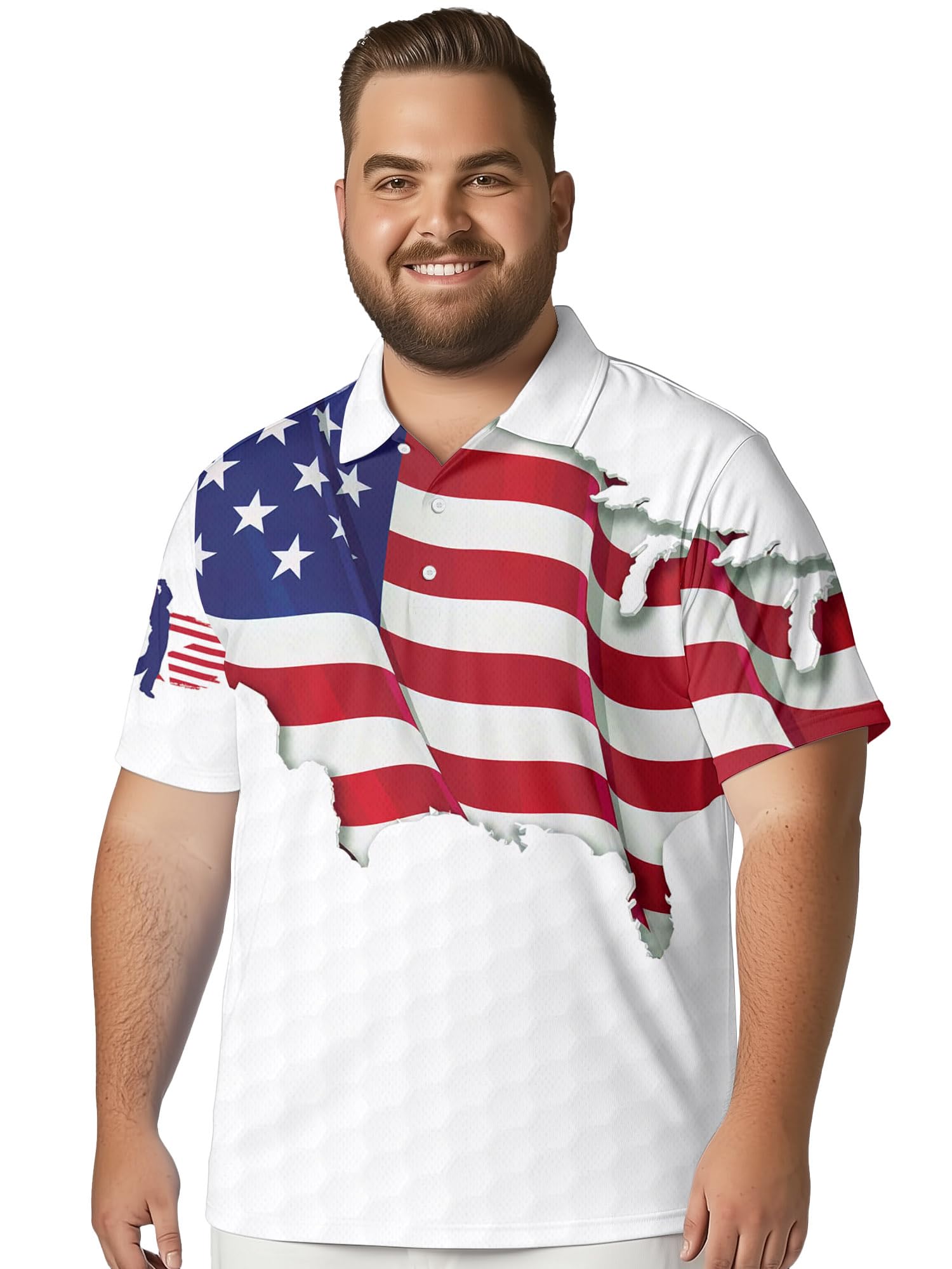 PAGYMO Golf Shirts for Men Crazy Funny Print Hawaiian Mens Polo Shirt Patriotic Flag Shirt, X-Large, Aop-polo-06368