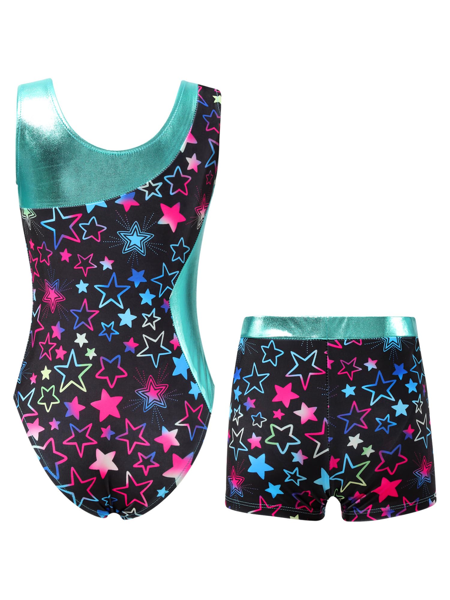 winying Kids Girls Two Piece Unitard Leotard Stretchy Fitness Bodysuit Gymnastic Dancewear Starry Black A 8 Years