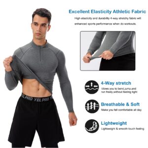 GAOQSEMG Mens Quarter Zip Pullover Fleece,Men's Keep Warmth Thermal Long Sleeve Workout Running T-Shirts Athletic Gym Sports Baselayer Tops(F Grey,S)