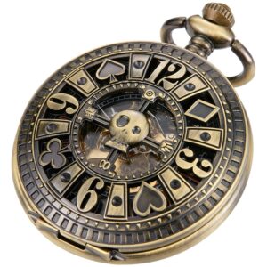 Alwesam Men's Mechanical Hand Wind Pocket Watch Roman Numerals Steampunk with Chain Box