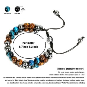 POESPCOS Triple Protection Men'S Ladies Tiger Eye Bracelet Chakra Bracelet, Brings Good Luck, Prosperity, Wealth and Happiness, Is An Energy Bracelet