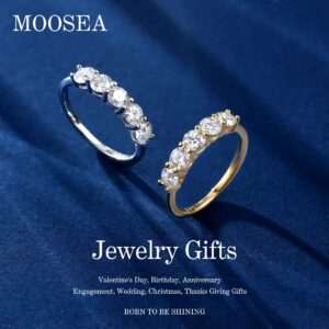 MOOSEA 5 Stone Moissanite Promise Rings for Her, 4MM D Color VVS1 Clarity Lab Created Diamond Band 14K Yellow Gold Vermeil Moissanite Anniversary Rings for Women Promise Rings for Her Jewelry Gifts