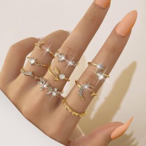 Long tiantian Gold Knuckle Rings for Women Non Tarnish Stackable Rings Boho Rings Set Stacking Midi Pinky Snake Wudu Nail Rings Aesthetic Rings Christmas Gifts Stocking Stuffers