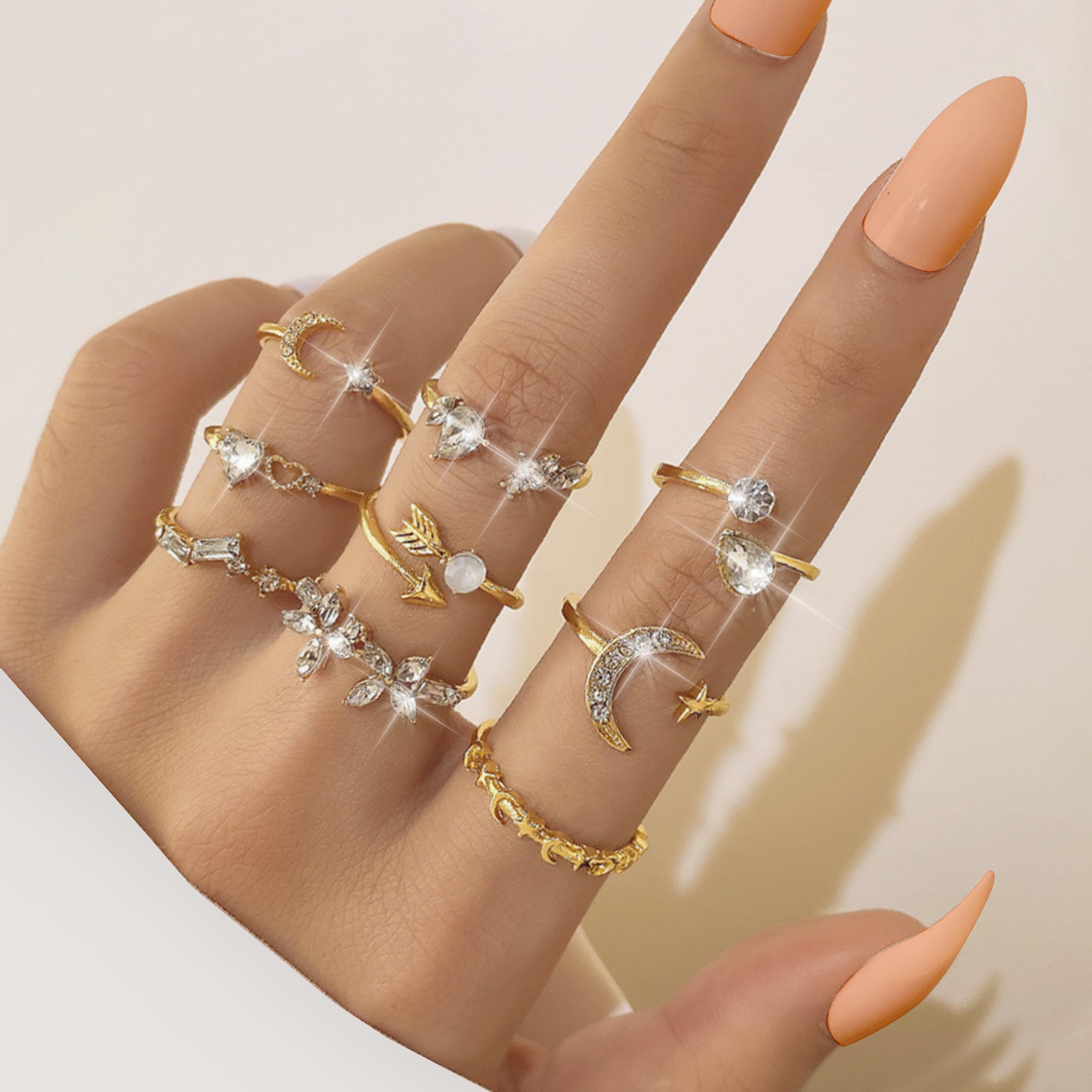 Long tiantian Gold Knuckle Rings for Women Non Tarnish Stackable Rings Boho Rings Set Stacking Midi Pinky Snake Wudu Nail Rings Aesthetic Rings Christmas Gifts Stocking Stuffers