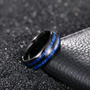 TRUMIUM 6mm Wood Wedding Rings for Men Women Tungsten Carbide Maple Inlay Black Bevel Edged Engagement Band Ring Comfort Fit Size 6.5