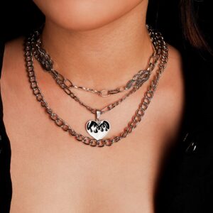 Sacina Goth Grunge Y2K Layered Flame Heart Choker Necklace, Chunky Necklace, Goth Chokers Necklace, Halloween Christmas New Year Jewelry Gift For Women, Men