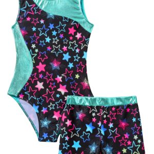 winying Kids Girls Two Piece Unitard Leotard Stretchy Fitness Bodysuit Gymnastic Dancewear Starry Black A 8 Years