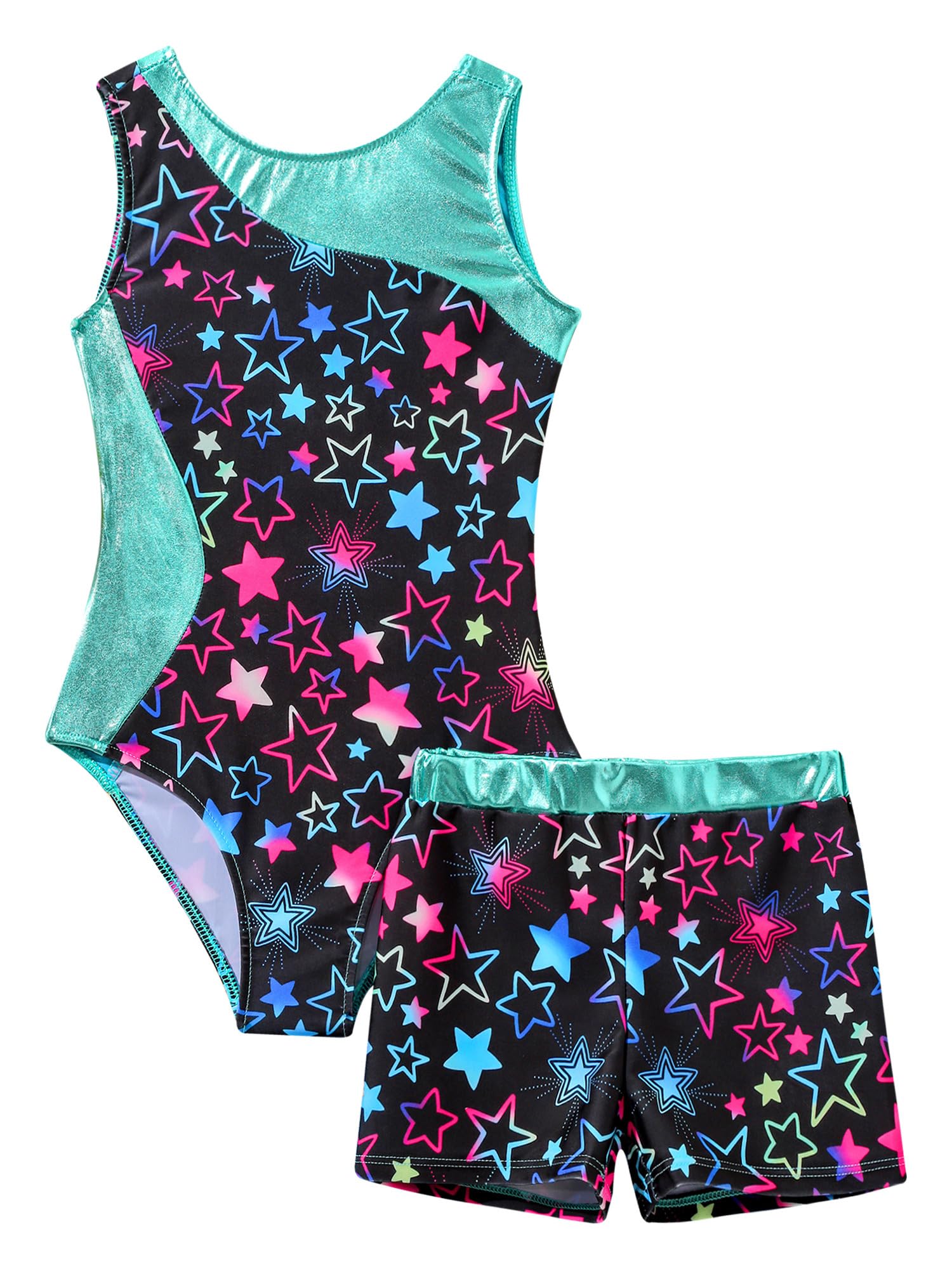 winying Kids Girls Two Piece Unitard Leotard Stretchy Fitness Bodysuit Gymnastic Dancewear Starry Black A 8 Years