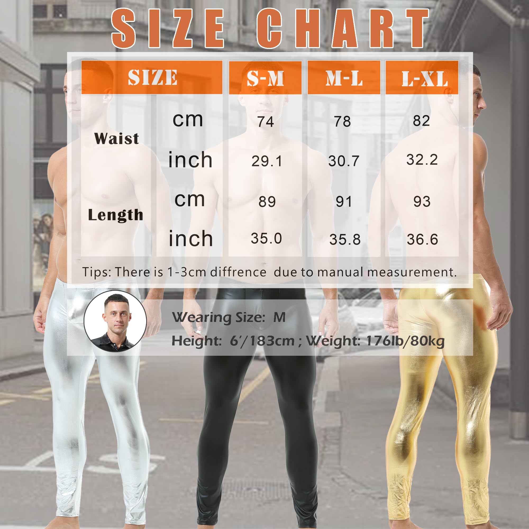 WINTOFW Men's Faux Leather Pants Skinny Leggings Slim Fit Pants Tight Long Trousers Yoga Pants Silver