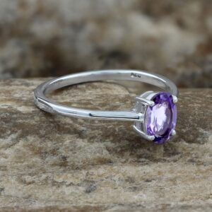 TISHAVI Amethyst Ring For Women Sterling Silver, Amethyst Minimalist Ring Sterling Silver, Sterling Silver Ring Size 6