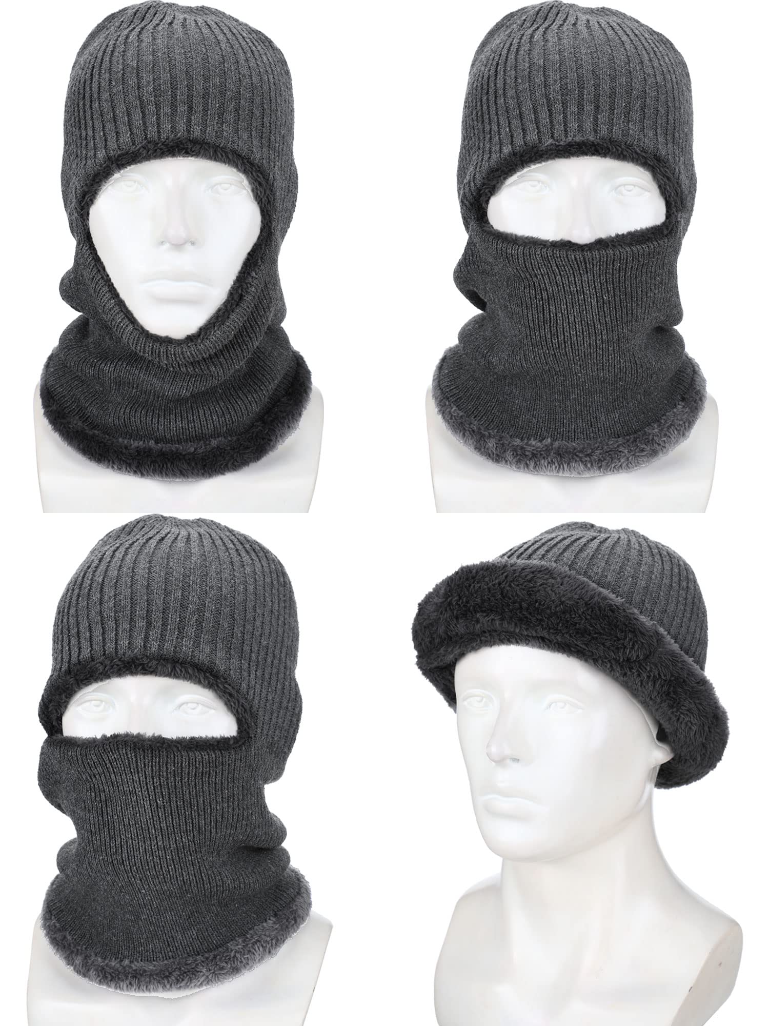 3 Pieces Winter Warm Knitted Balaclava Neck Warmer Hat Fleece Ski Face Covering Windproof Face Scarf for Outdoor Sport (Navy Blue, Light Gray, Black,M)