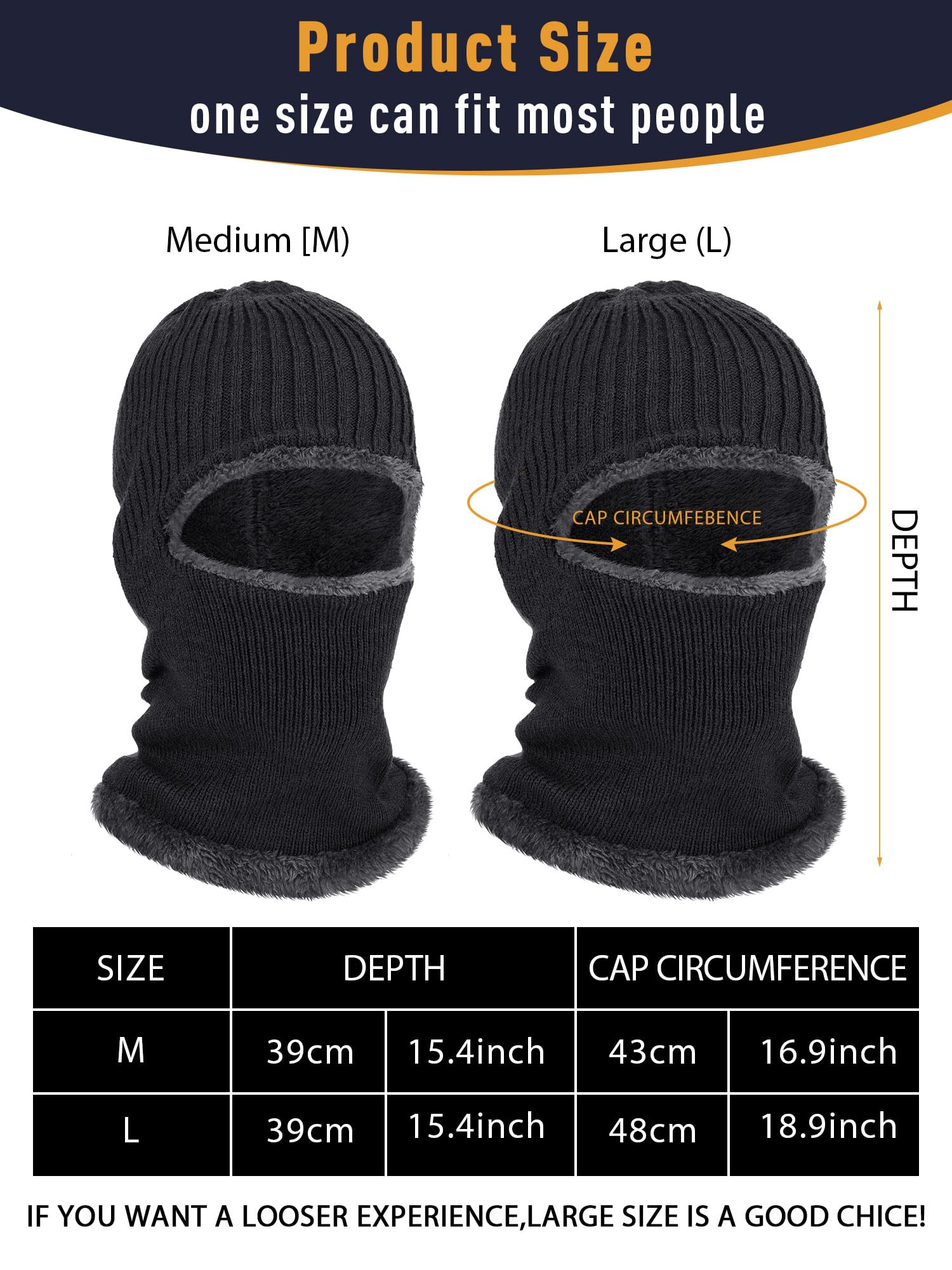 3 Pieces Winter Warm Knitted Balaclava Neck Warmer Hat Fleece Ski Face Covering Windproof Face Scarf for Outdoor Sport (Navy Blue, Light Gray, Black,M)