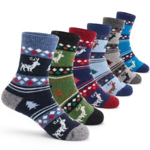 qterdiz toddler boys wool socks kids thick winter warm socks thermal crew socks for boys elks 6 pack 4-6 years