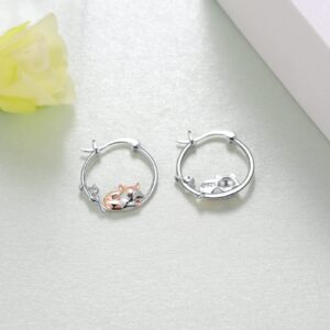 Fox Earrings for Women 925 Sterling Silver Fox Hoop Earrings Cute Animal Fox Jewelry for Women Fox Gifts