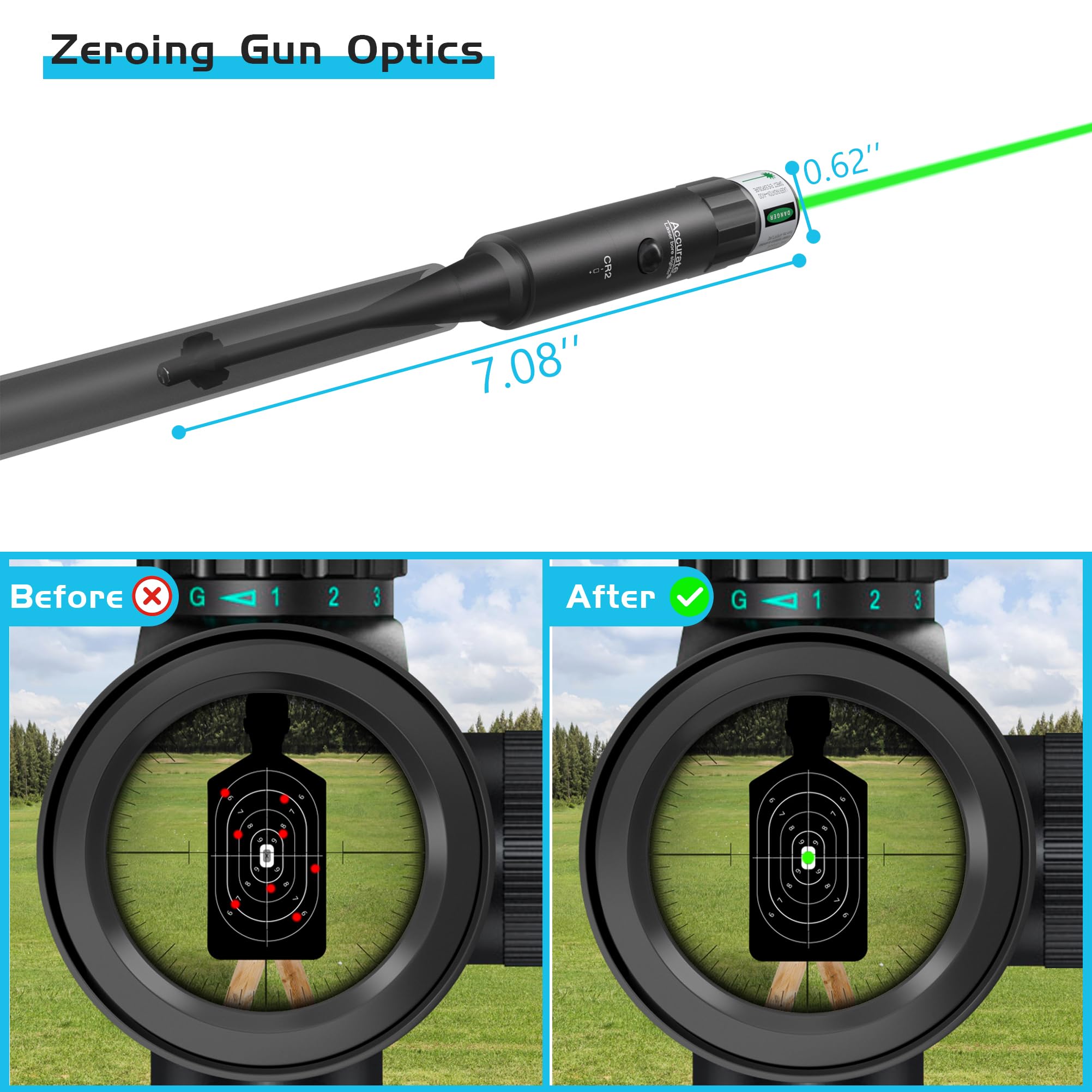 Lyska Rifle Pistol Laser Bore Sighter for .17 to 12GA Caliber All Gun, Universal Lasel Barrel Scope Aim Bore Sighting with 2 Sets of The Batteries