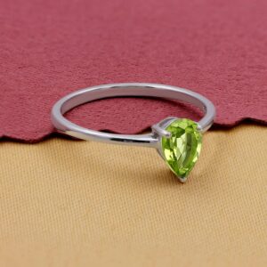 TISHAVI Peridot Ring For Women Sterling Silver, Peridot Minimalist Ring Sterling Silver, Sterling Silver Ring Size 10