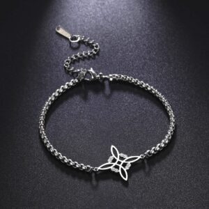 kkjoy Witches Knot Bracelet Stainless Steel Pagan Wiccan Symbol Magic Knot 4-Pointed Celtic Knot Witchcraft Bracelet for Women