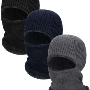 3 Pieces Winter Warm Knitted Balaclava Neck Warmer Hat Fleece Ski Face Covering Windproof Face Scarf for Outdoor Sport (Navy Blue, Light Gray, Black,M)