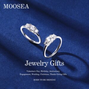 Moissanite 3 Stone Anniversary Rings for Women, Brilliant D Color VVS1 Clarity Conflict-Free Lab Created Diamond Band 14k White Gold Vermeil S925 Sterling Silver Moissanite Rings for Women Gifts