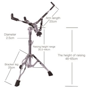 Snare Drum Stand, Concert Snare Drum Stands, Adjustable Snare Stand Tripod Double Braced Extended with Drum Stick Holder Fit 10''-14'' Dia Drums Pad, Height Range 18-25.6 Inches