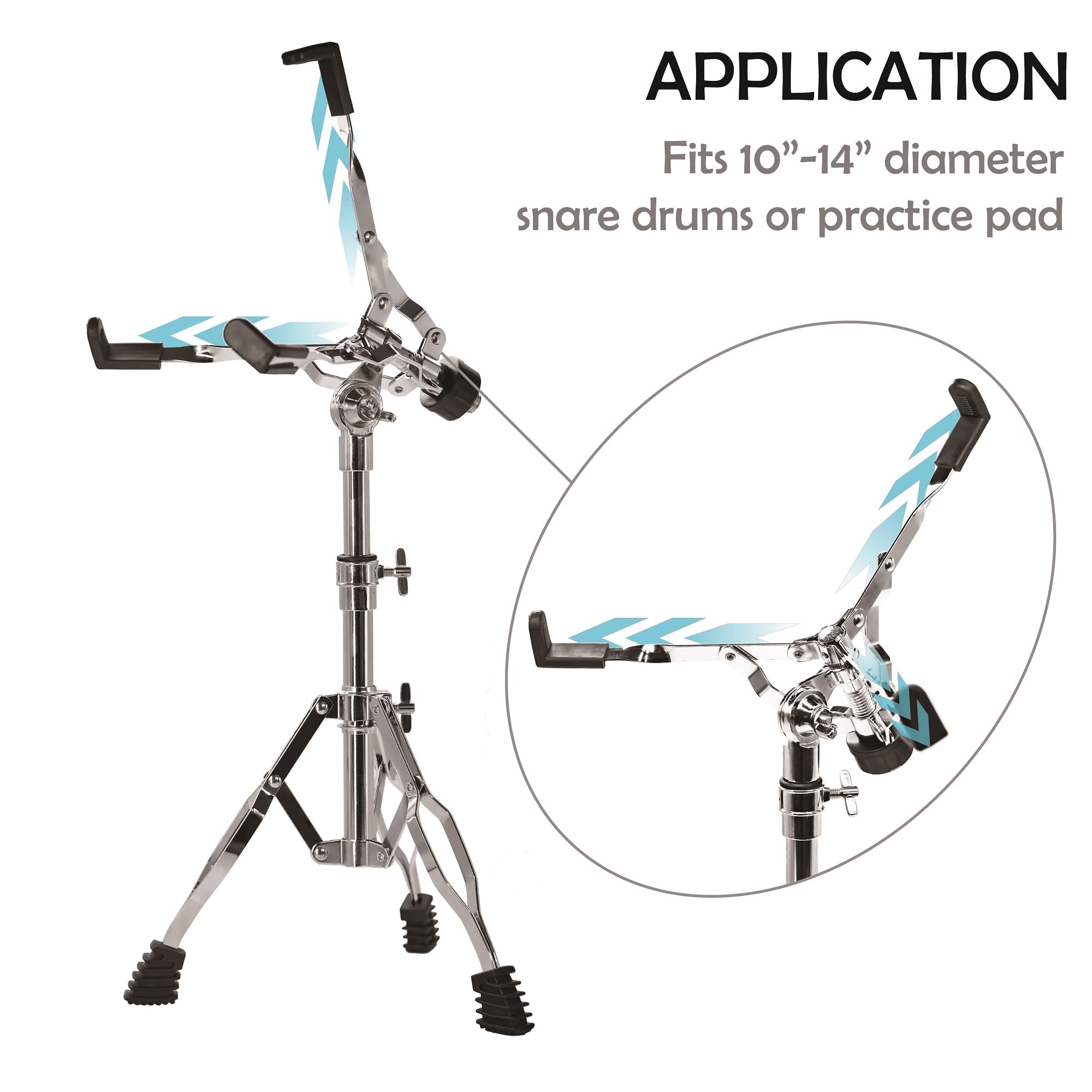 Snare Drum Stand, Concert Snare Drum Stands, Adjustable Snare Stand Tripod Double Braced Extended with Drum Stick Holder Fit 10''-14'' Dia Drums Pad, Height Range 18-25.6 Inches