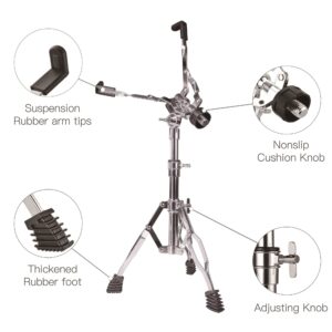 Snare Drum Stand, Concert Snare Drum Stands, Adjustable Snare Stand Tripod Double Braced Extended with Drum Stick Holder Fit 10''-14'' Dia Drums Pad, Height Range 18-25.6 Inches