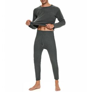 american trends thermal underwear for men heavy weight long johns base layer set with fleece lined grey l