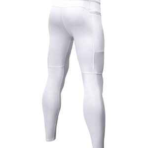 SPVISE Men's White Compression Pants with Zip Pocket Cool Dry Athletic Leggings Tights Workout Baselayer for Running Gym Yoga