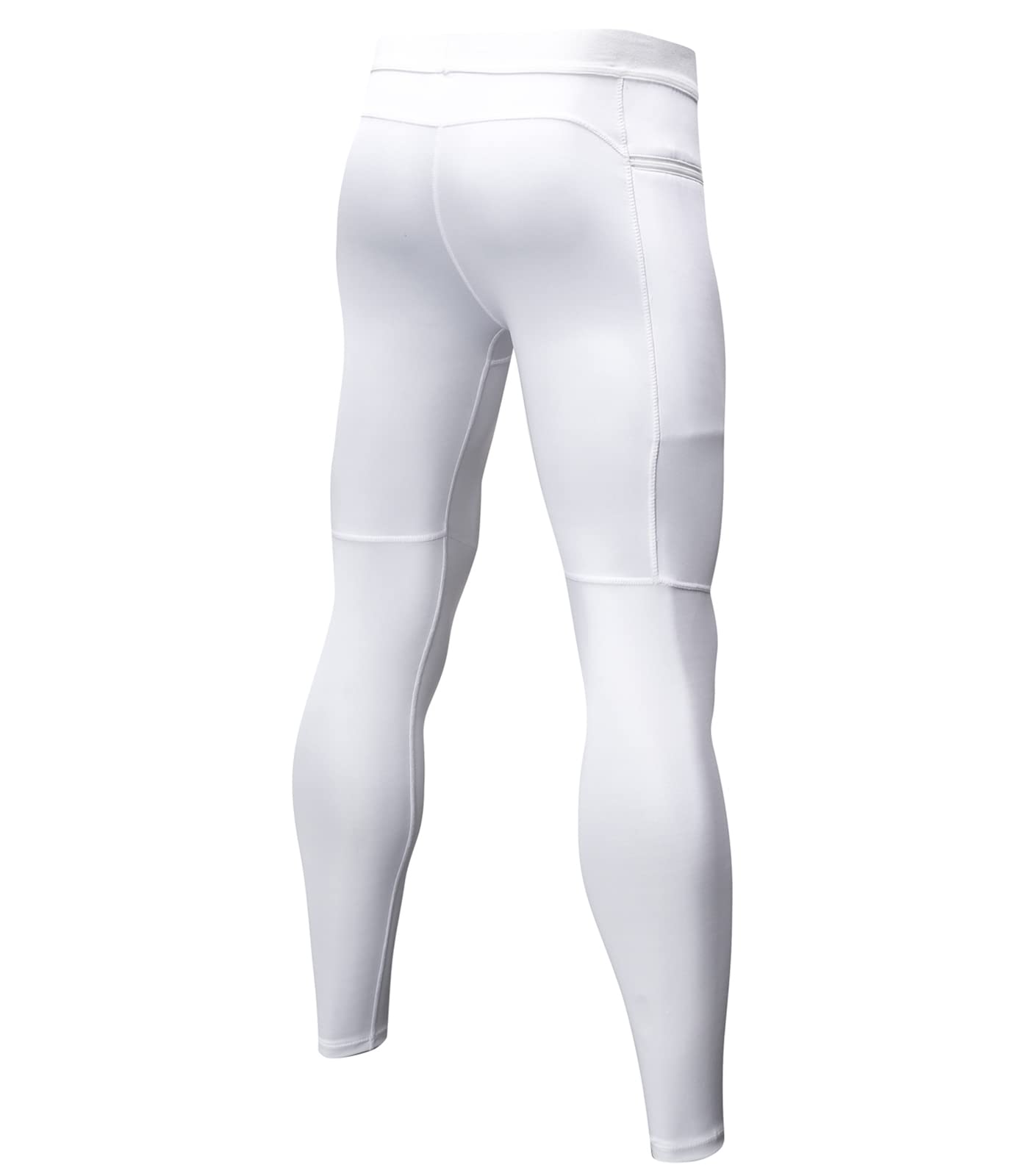 SPVISE Men's White Compression Pants with Zip Pocket Cool Dry Athletic Leggings Tights Workout Baselayer for Running Gym Yoga