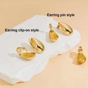 MUYAN Gold Plated Long Waterdrop Clip On Earrings for Women Gold Long Polished Droplet Clip Earrings Lightweight Jewelry