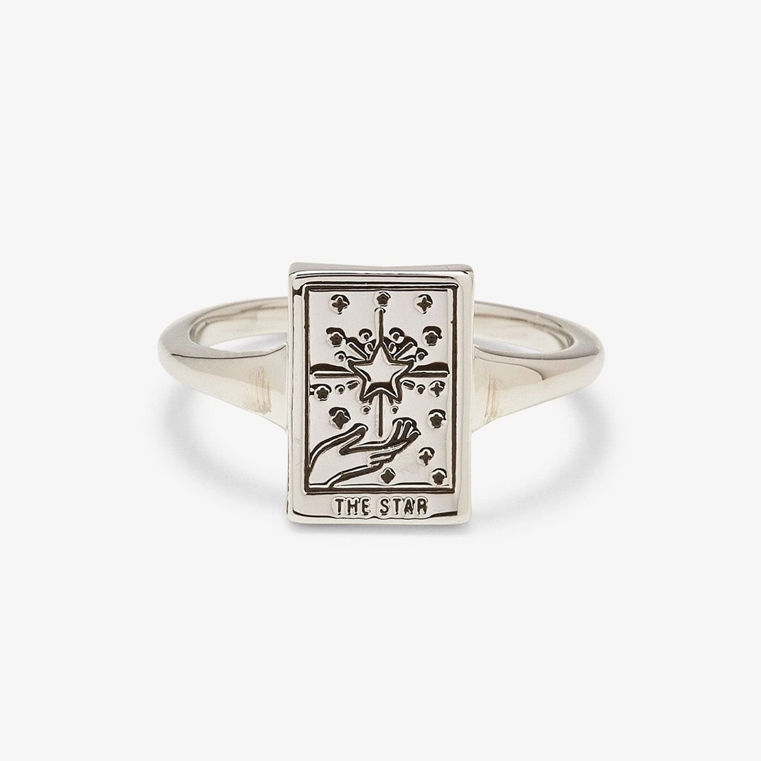 Pura Vida Ring Silver Star Tarot Card Handmade Ring - Stackable Ring Jewelry, Brass Base with Rhodium Plating - Silver Rings for Women, Cute Rings, Boho Jewelry for Women - Size 7