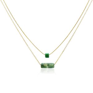 green (dark) bar layered fashion necklace pendant for women with adjustable extension chain - dark green