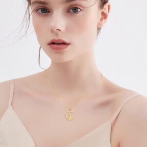 MUUYON 14K Gold Rabbit Necklace for Women, Real Yellow Gold Crescent Moon and Star Pendant Necklace, Easter Jewelry for Ladies Mom Sisters, 16"+1"+1"