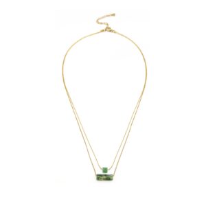 Green (Dark) Bar Layered Fashion Necklace Pendant for Women with Adjustable Extension Chain - Dark Green