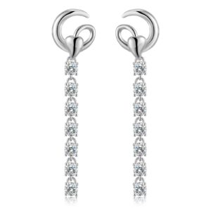 Linear Moissanite Earrings for Women 18K White Gold Plated S925 Sterling Silver Round Cut D Color VVS1 Clarity Lab Created Moissanite Diamond Hypoallergenic Earrings for Women