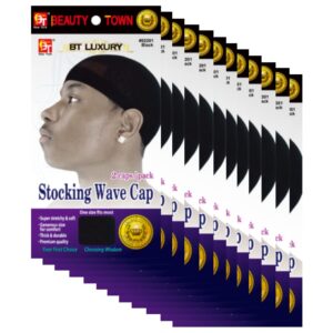 24 Pcs Wave Cap Stocking Caps Stretch Compression Long Lasting Lightweight Comfortable Fit Durable Mens Dome Cap Loc Cap Sleeping Hair Caps Wave Caps for Men (Black - 12 Pack of 2 Pcs)