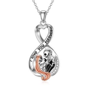 lilalo sterling silver jack and sally heart infinity pendant i love you forever skull jewelry birthday gifts for women wife girlfriend daughter gothic jewelry christmas gifts for women, sterling