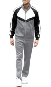 men's tracksuits set with full zip leisure athletic sports jogging sweat suits grey medium