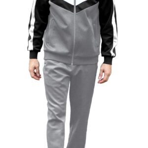 Men's Tracksuits Set with Full Zip Leisure Athletic Sports Jogging Sweat Suits Grey Medium