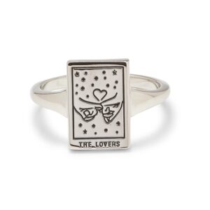 pura vida ring silver lover tarot card handmade ring - stackable ring jewelry, brass base with rhodium plating - silver rings for women, cute rings, boho jewelry for women - size 8